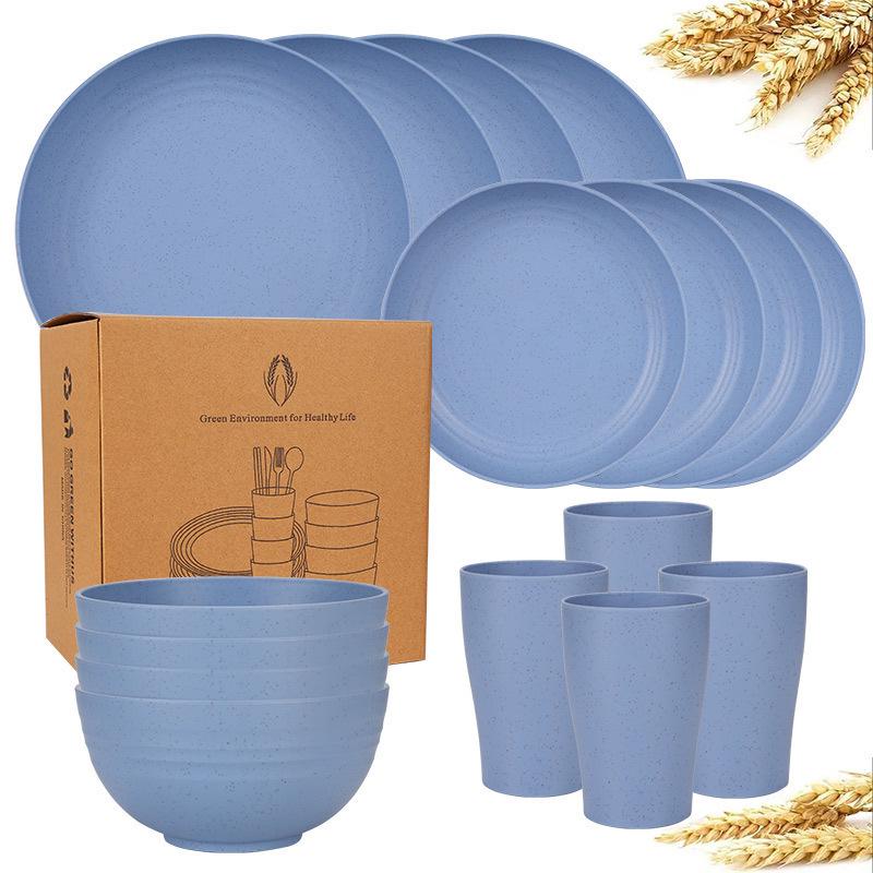 TEMU Wheat Straw 16-Piece Tableware Set: Bowls, Plates, Cups, and Cutlery