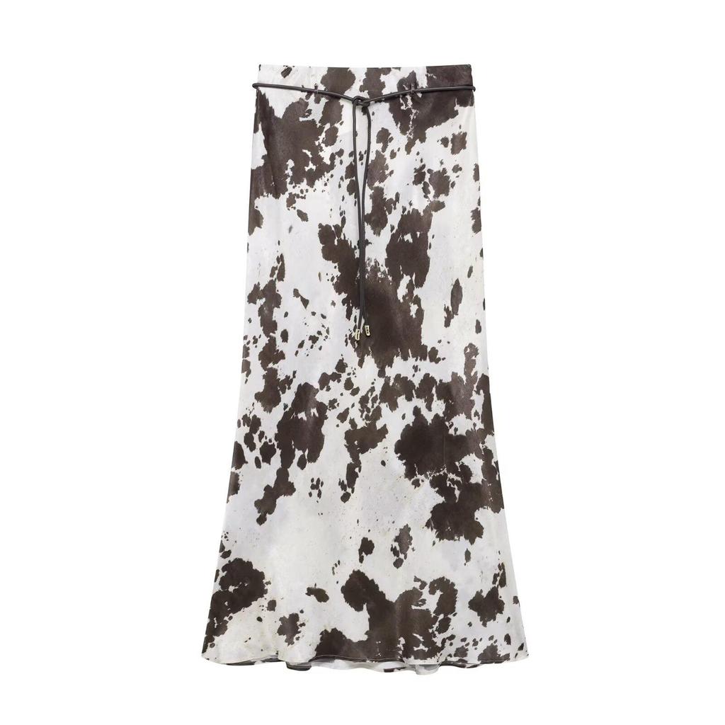 Damen-Set aus lockerem Hemd und Rock mit Gürtel im Animal-Print - Frühling 2025, Europäischer & Amerikanischer Stil, Seidentextur