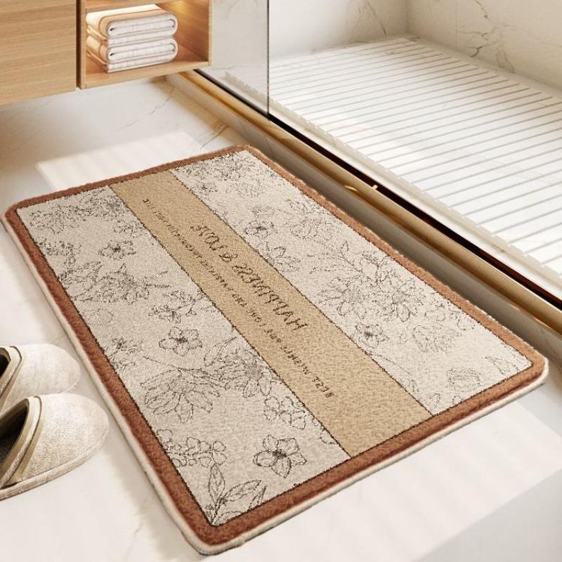 Thick Imitation Cashmere Floor Mat, Simple Water Absorbing and Anti Slip Bathroom Water Absorbing Floor Mat