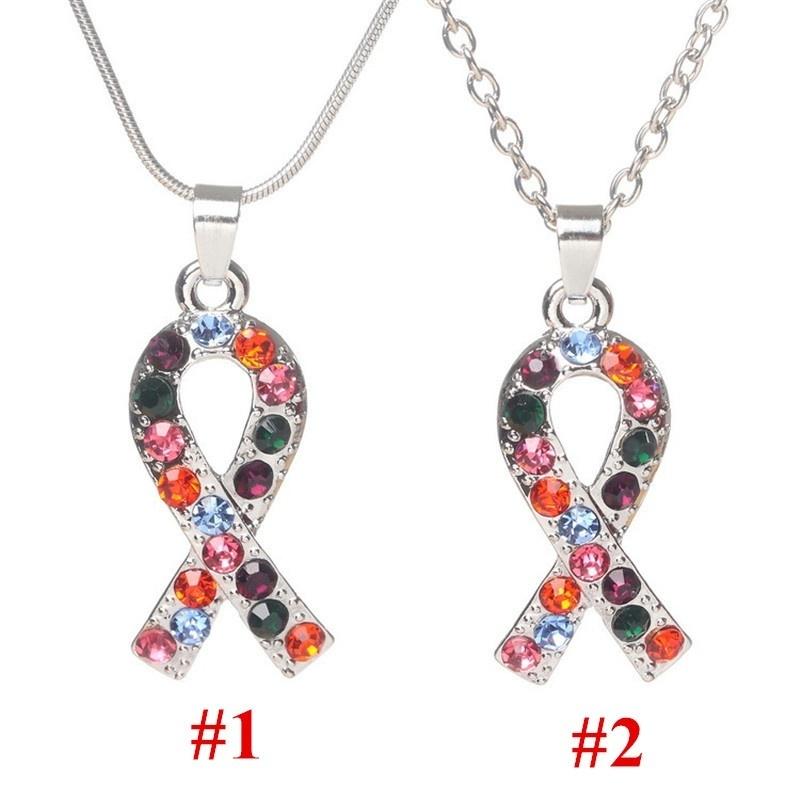 

1Pcs Breast Cancer A Wareness Crystal Ribbon Charm Pendant Chain Women s Necklace 2