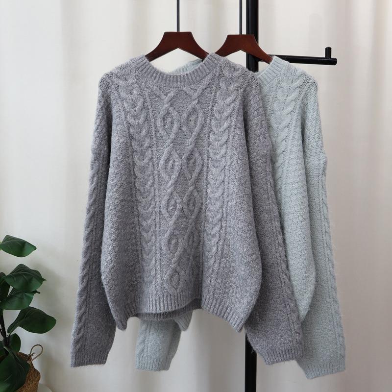 Thickened Twist Gentle Wind Knitted Sweater Top Autumn and Winter New Loose Soft Waxy Sweater Pullover Woman