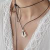 Sweet Cool Pearl Flower Pendant Necklace Fashion Summer Choker Wax Rope Lace up Collar Necklace Statement Jewelry