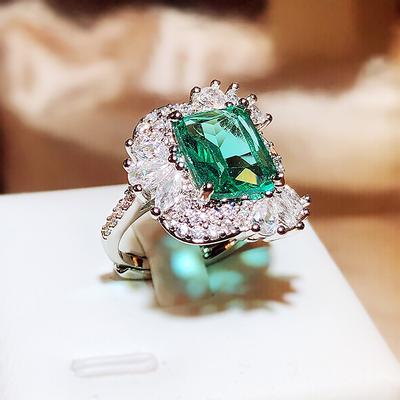 Classic Lady Flower Tourmaline Emerald Ring 100% Real  Sterling Silver Party Wedding Band Rings For Women Bridal