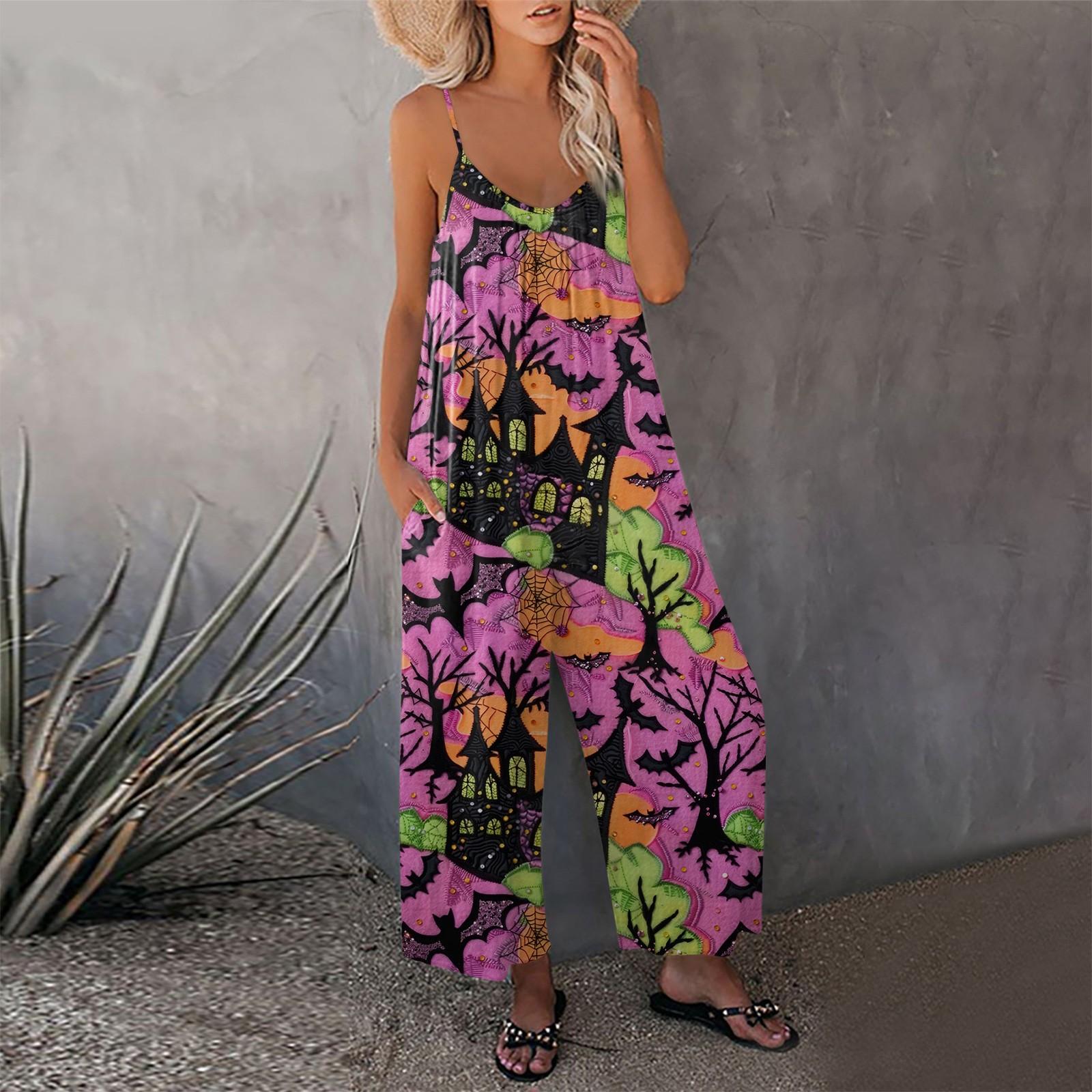 

Женский комбинезон с принтом, повседневный свободный комбинезон с регулируемыми подтяжками L фиолетовый