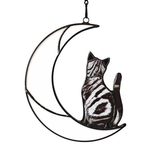Cat Gift for Home Acrylic Hanging Pendant with Chain, Animal Ornament Window Decorative Wall Decor, Cute Lover Room Decoration Decor