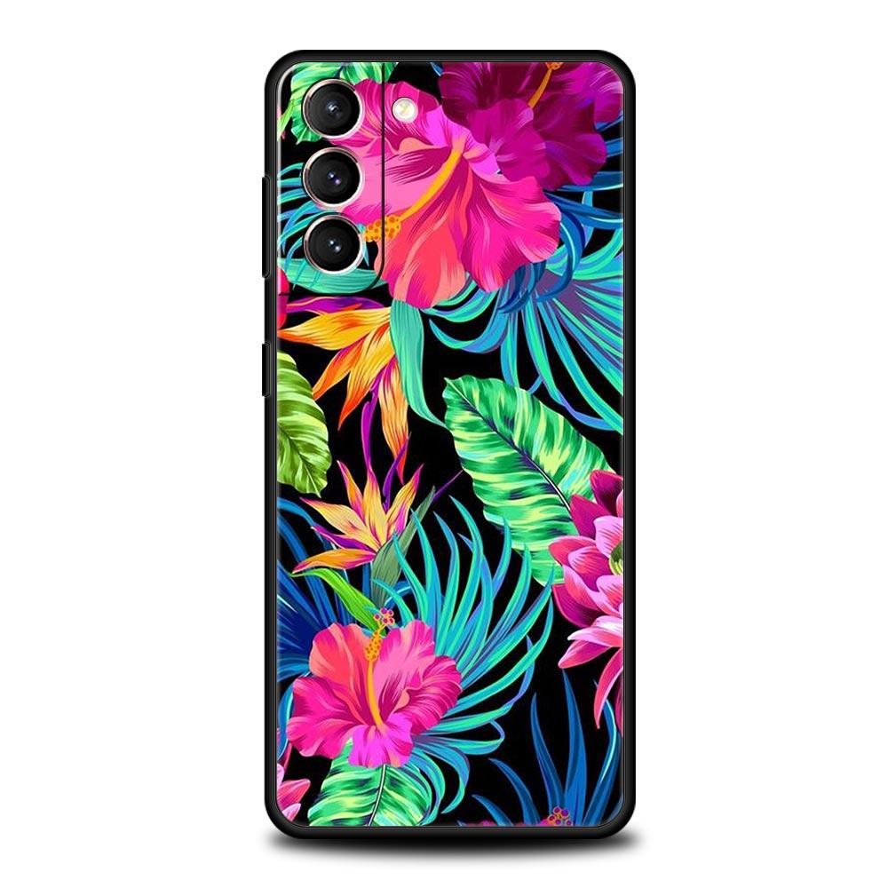 Vintage Banana Leaf Flower Phone Case For Samsung Galaxy S24 S23 S22 S20 Ultra S21 FE 5G S10 S9 Plus S10E Soft Silicone Cover
