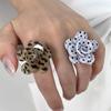 Anelli Multi-Strato 3D Floreali Retrò per Donna Moda Pois Neri Stampa Leopardata Anelli con Apertura a Fiore Gioielli Personalizzati Regalo