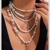 Goth Pearl Cross Necklaces for Women,Retro  Crystal Crucifix Pendant Choker Necklace,Chunky Pearl Beaded Stackable Necklaces Baptism Gifts