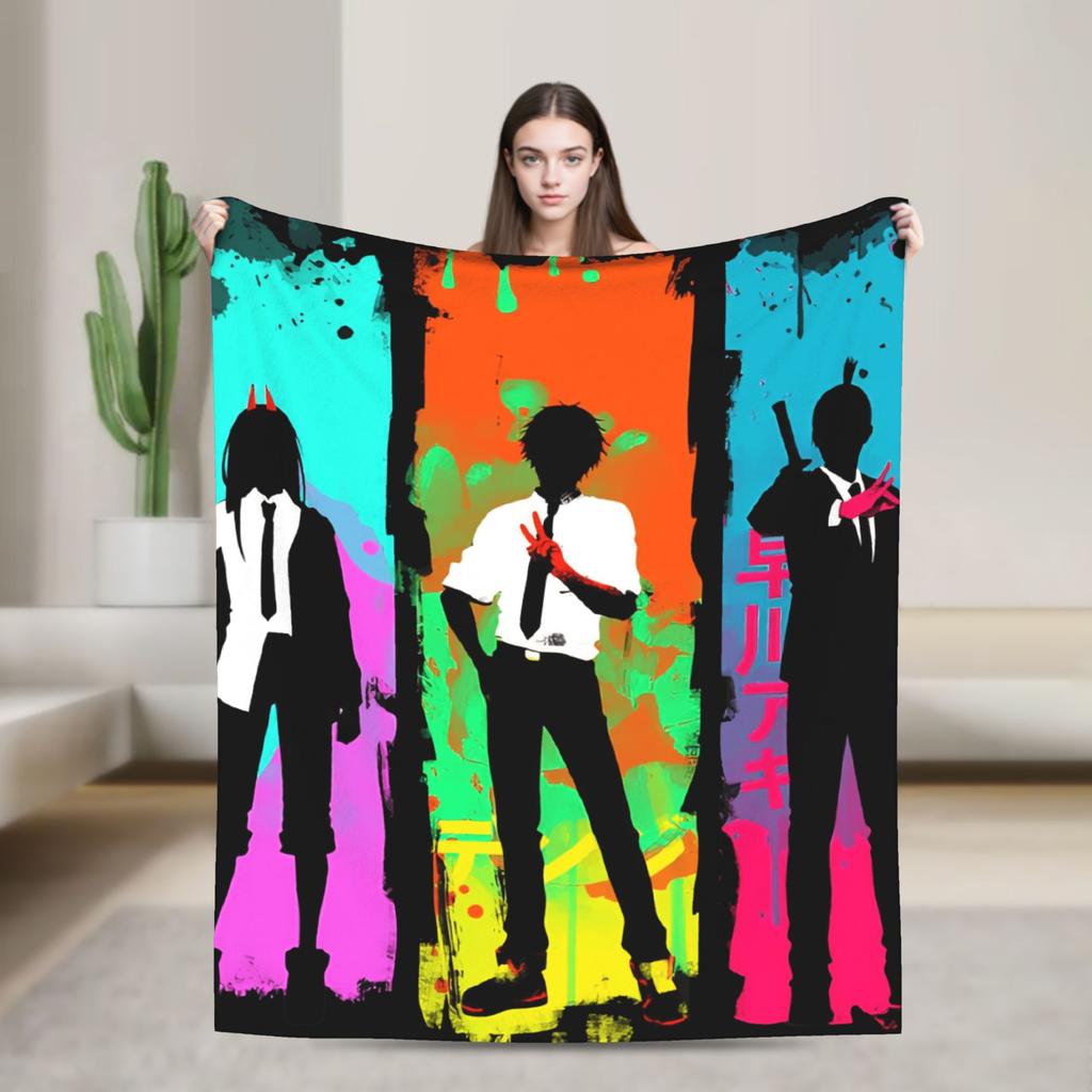 Yoru Chainsaw Man Japanese Manga Blankets Soft Pattern Plush Throw Blanket For Girls Boys Outdoor Flannel Bedspread Bed Cover