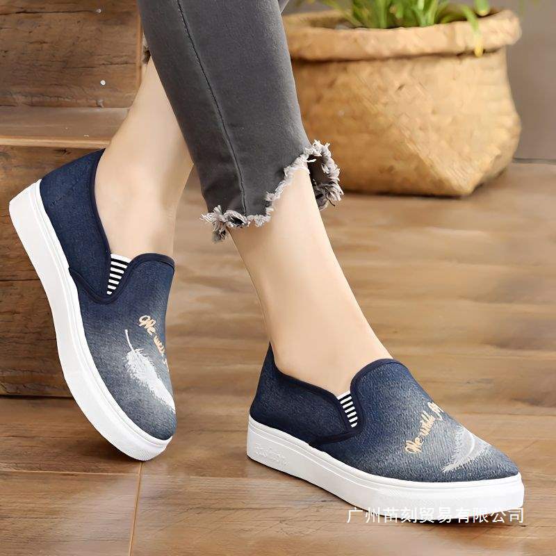 Cloth shoes Spring and autumn denim canvas shoes Flat-bottomed lazy one-pedal single shoes