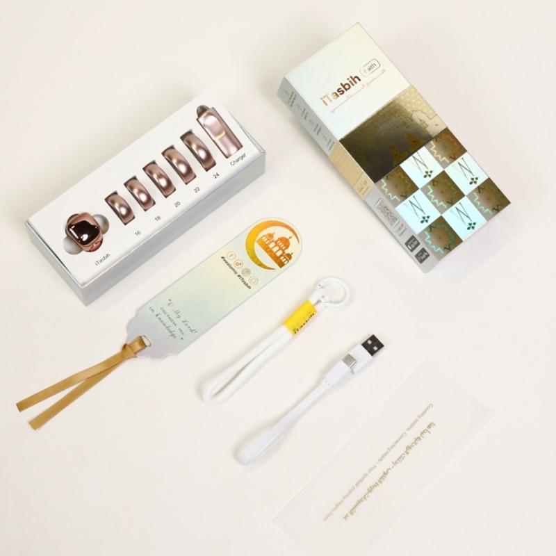 Intelligent Tasbih Rings With Digital Screen 5 Interchangeable Size Support Wireless Charging and Daily Prayer Reminders