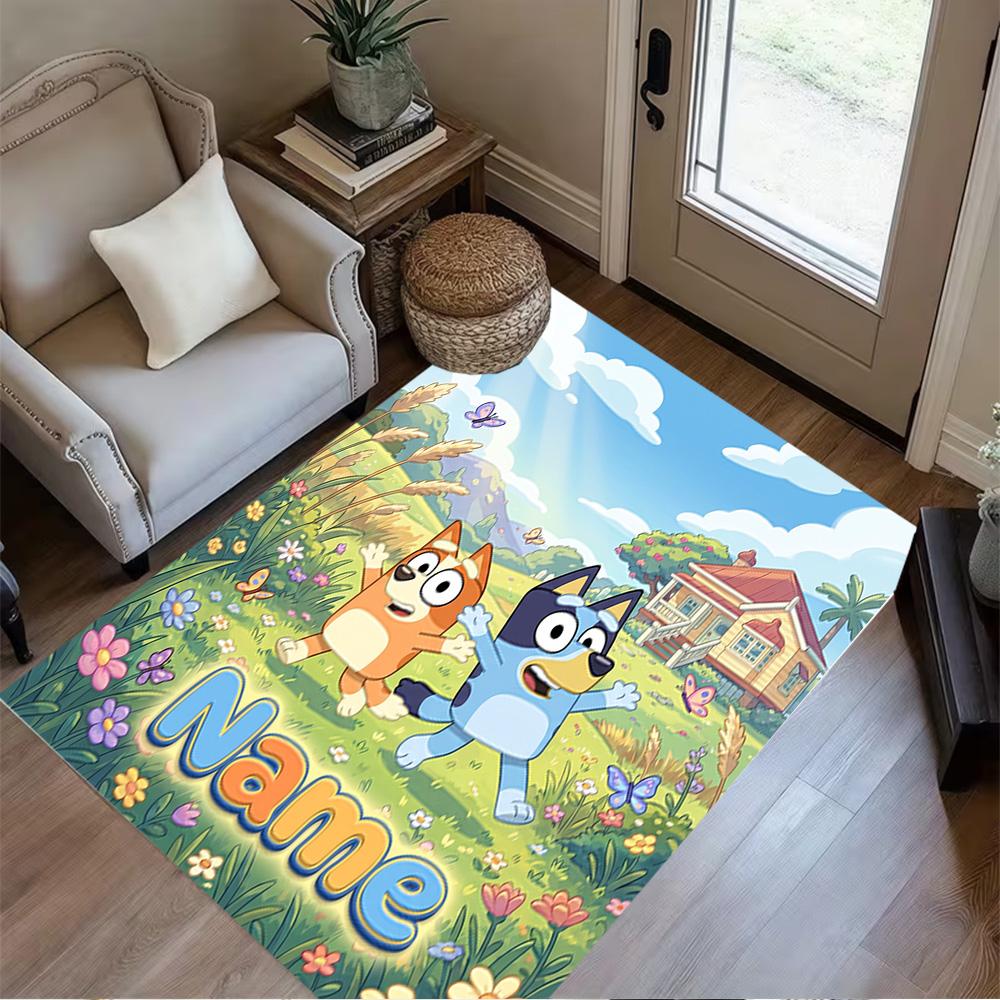 Bluey Friends Adventure Personalized Name Floor Rug Office Rug Design for Game Room Bedrooms Balcony Dormitory Antislip Carpet Decorate Offices