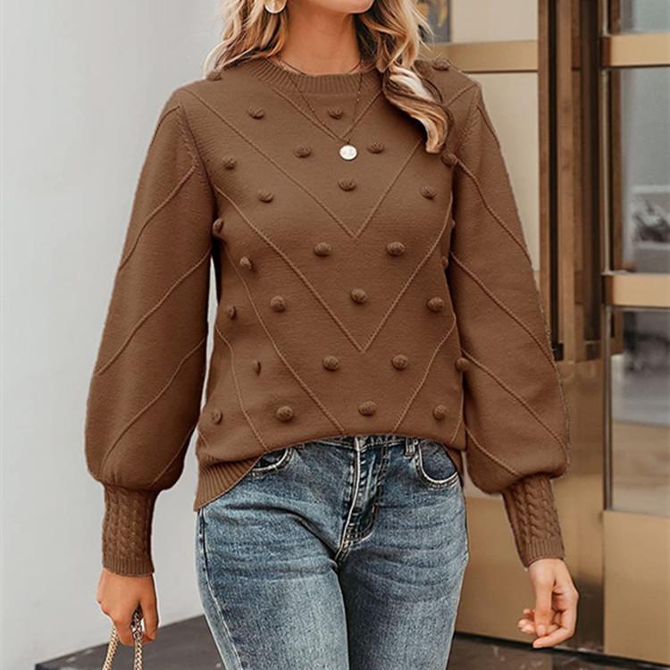 Women's Fashion Casual Fall Winter Solid Color Print Long Sleeve O-Neck Sweaters