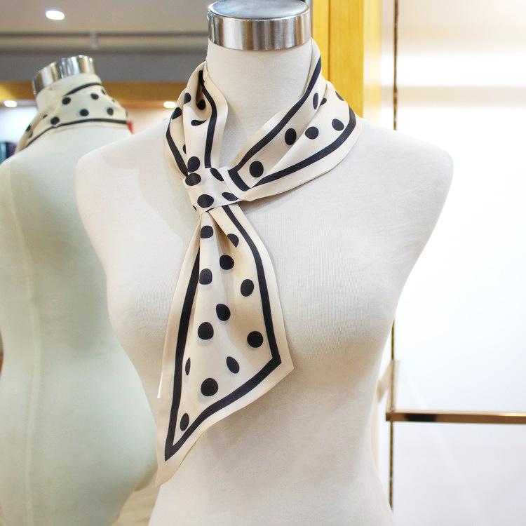 Lazy Gospel knot-free silk scarf with shirt spring and autumn new Korean version cross small scarf women's double-sided