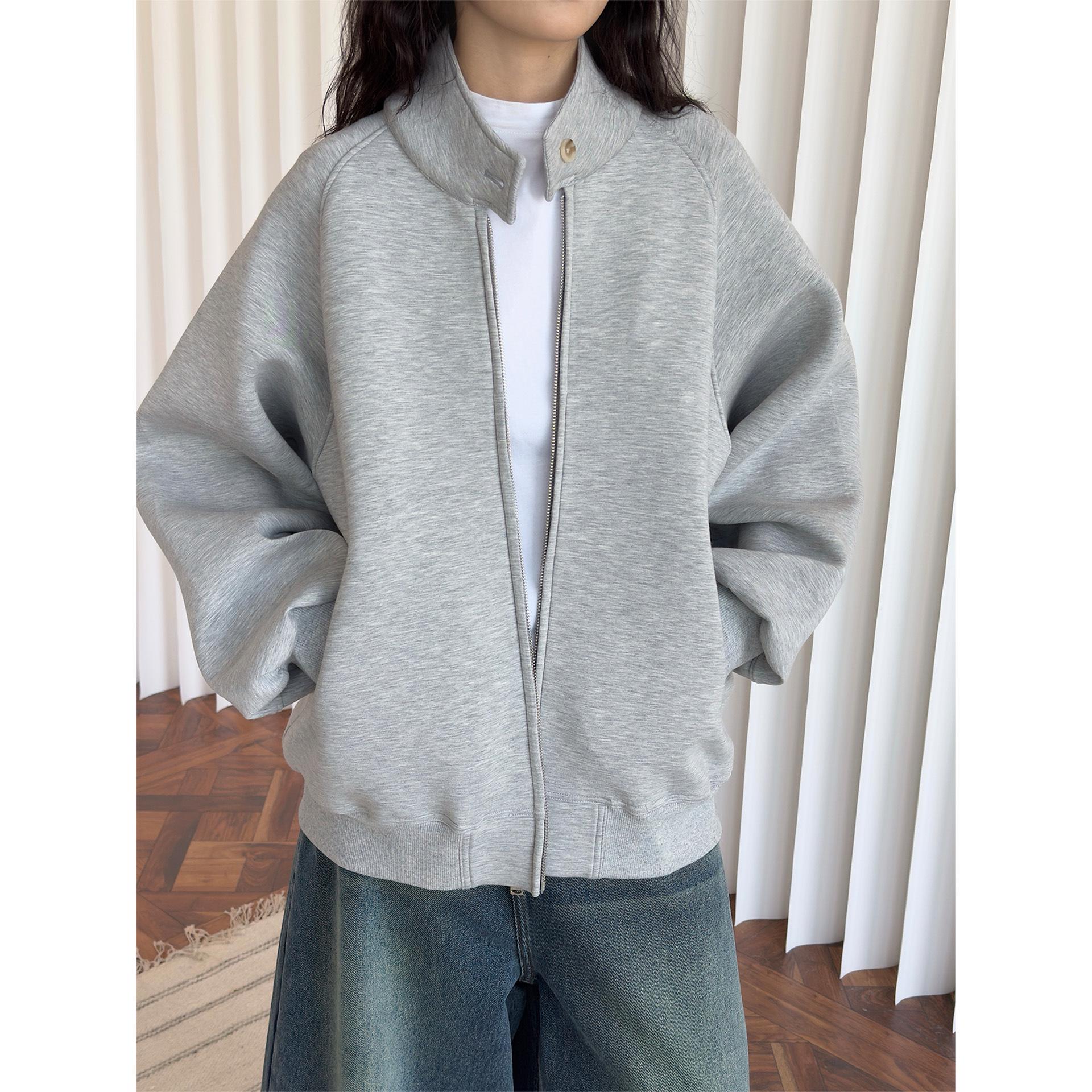 

Свитшот на молнии Louvre Spring в стиле ретро со стойкой - Мягкая свободная куртка для женщин One Size серый