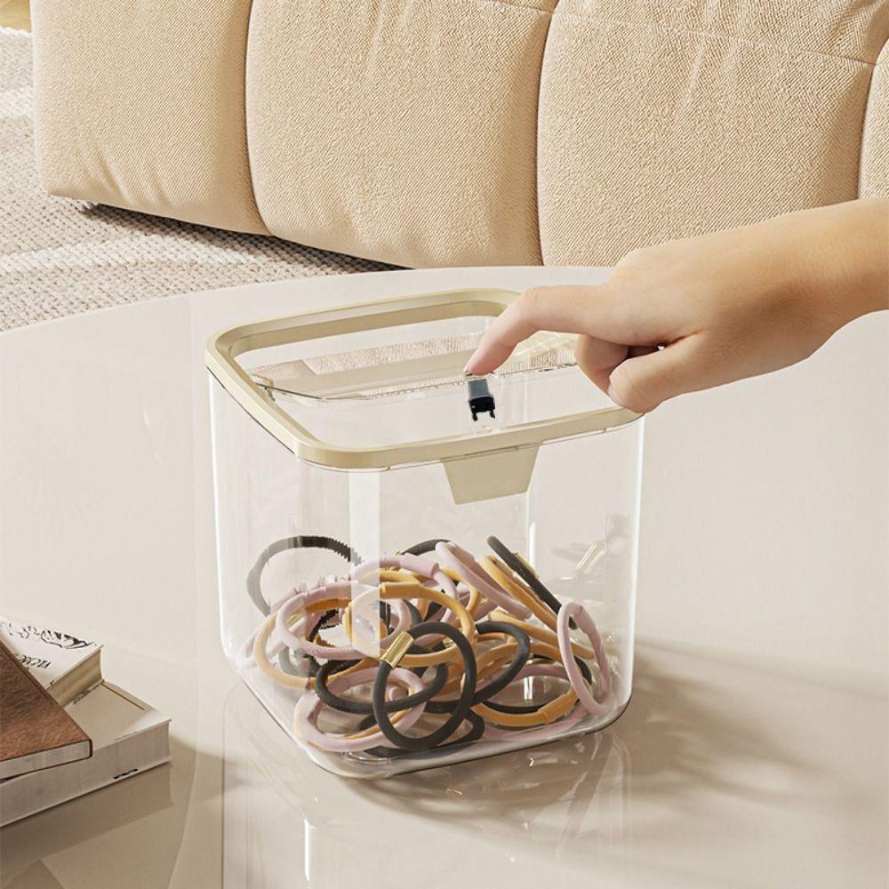 Press Type Desk Storage Box Transparent Sundries Paper Basket Useful Desktop Trash Can  Living Room
