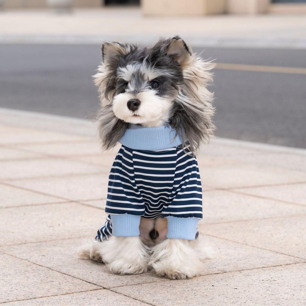 Striped Dog Jumpsuit With D-Ring, Soft Cotton 4-Legged Pet Clothes For Small Dogs, Breathable Puppy Bodysuit For Daily Wear