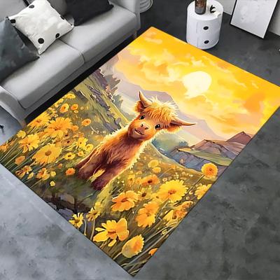 Highland Bull Theme Chair Mat Office Carpet Oversized Rug for Home Decor, Sofa Carpet, Desk Chair Mat, Gift Idea for Office and Living Room