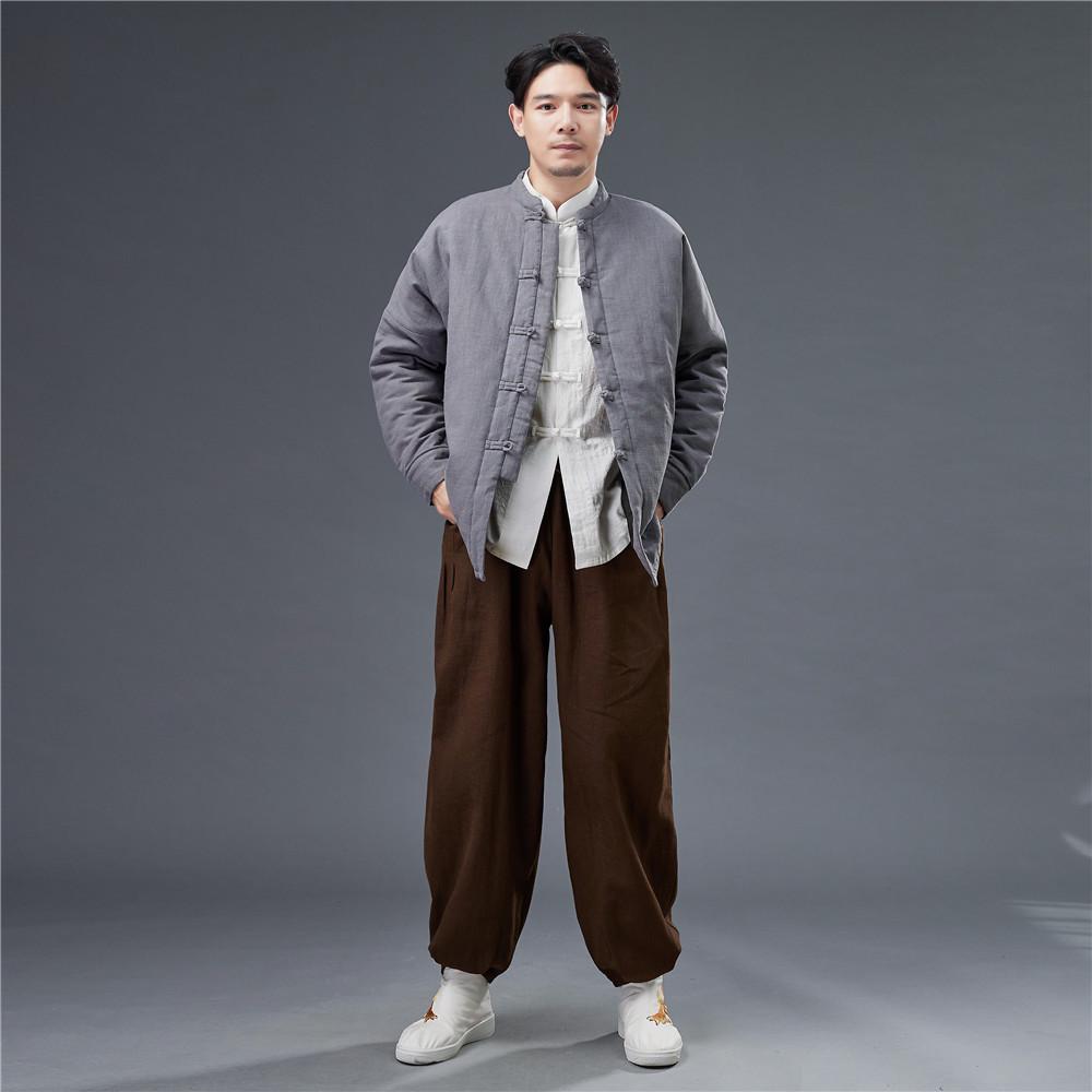 

Мужская короткая куртка с хлопковым утеплителем: Свободный кардиган-пальто на осень/зиму, теплый, в китайском стиле. XL темно-серого