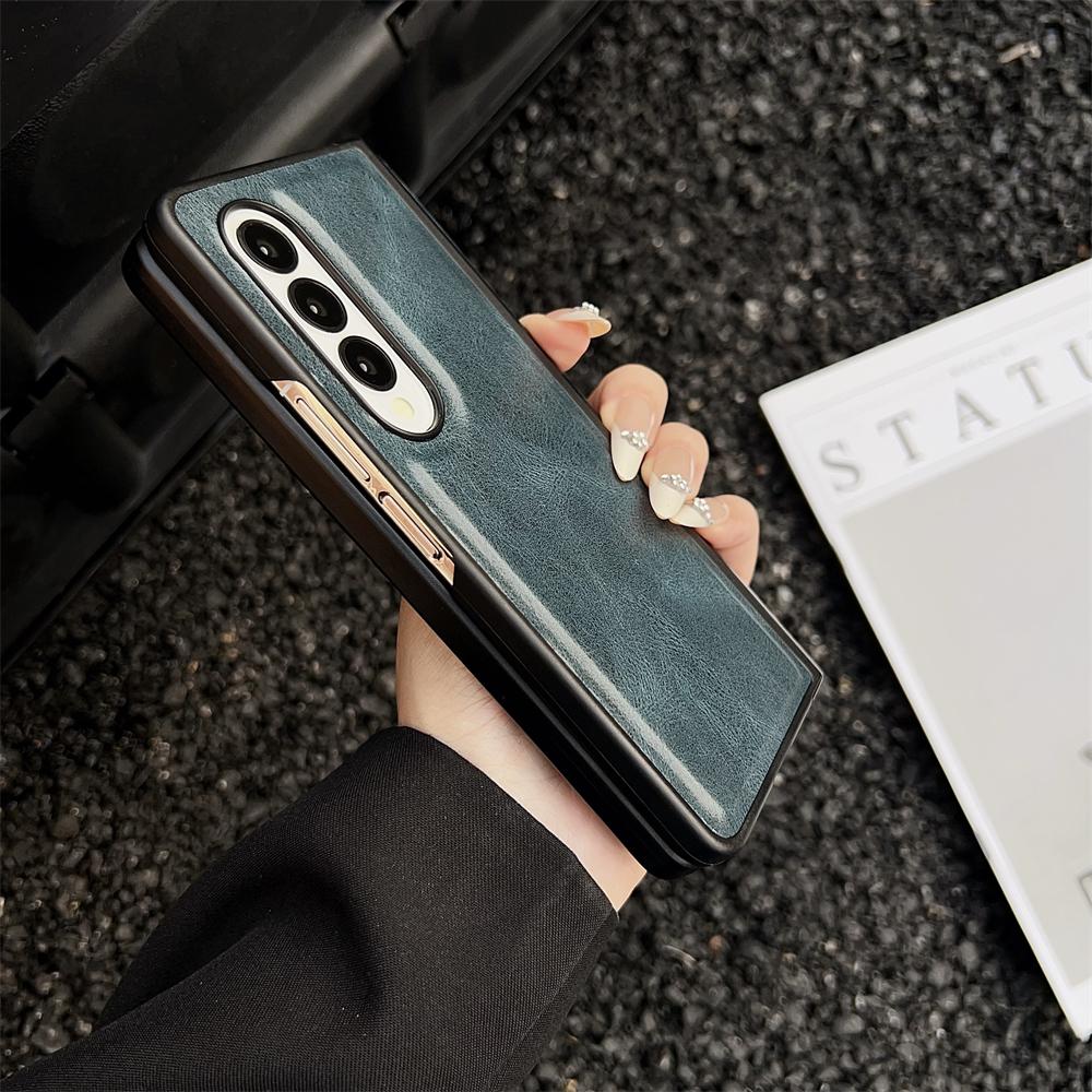 Business PU Leather Skin-friendly Phone Case for Samsung Galaxy Z Fold 7 6 5 4 Shockproof Pure Color Matte Hinge Protector Cover