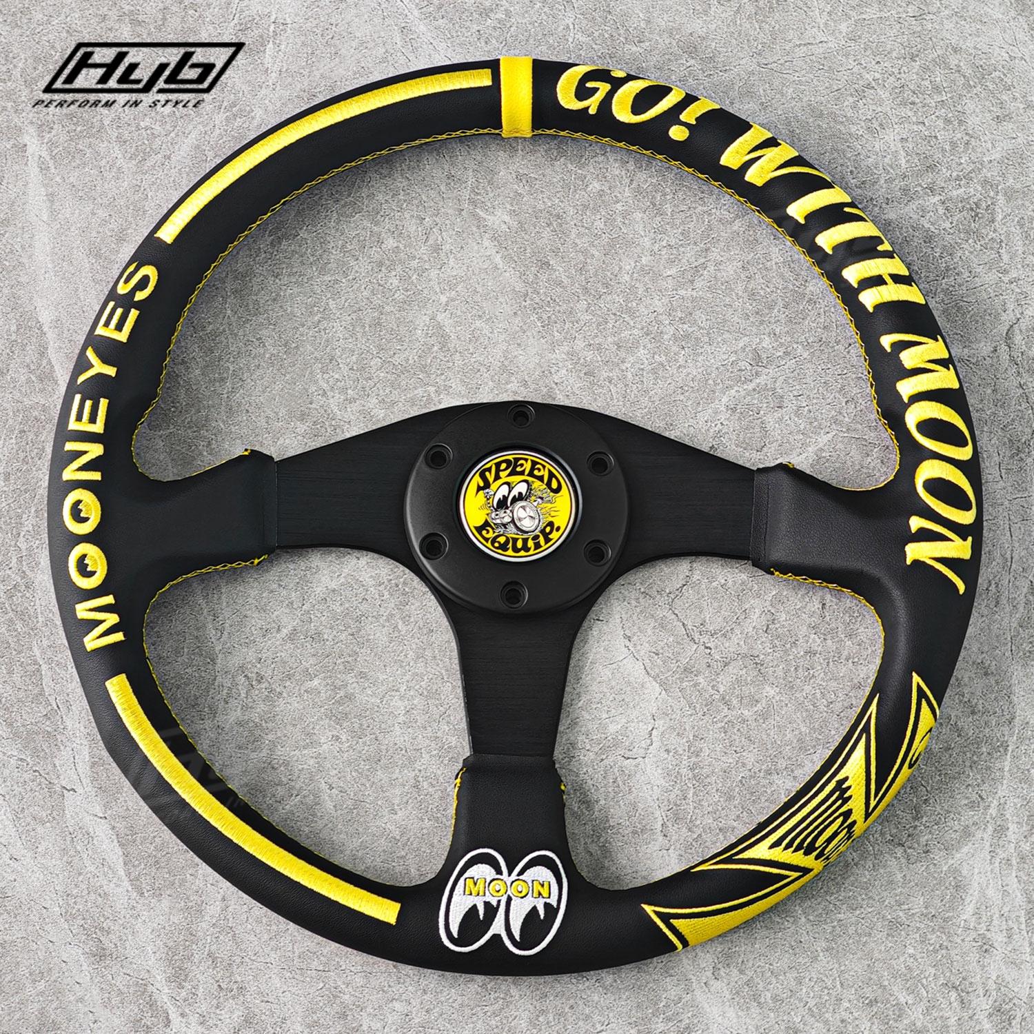 14Inch 350mm GO with MOON Steering Wheel Yellow MoonEyes Steering Wheel A