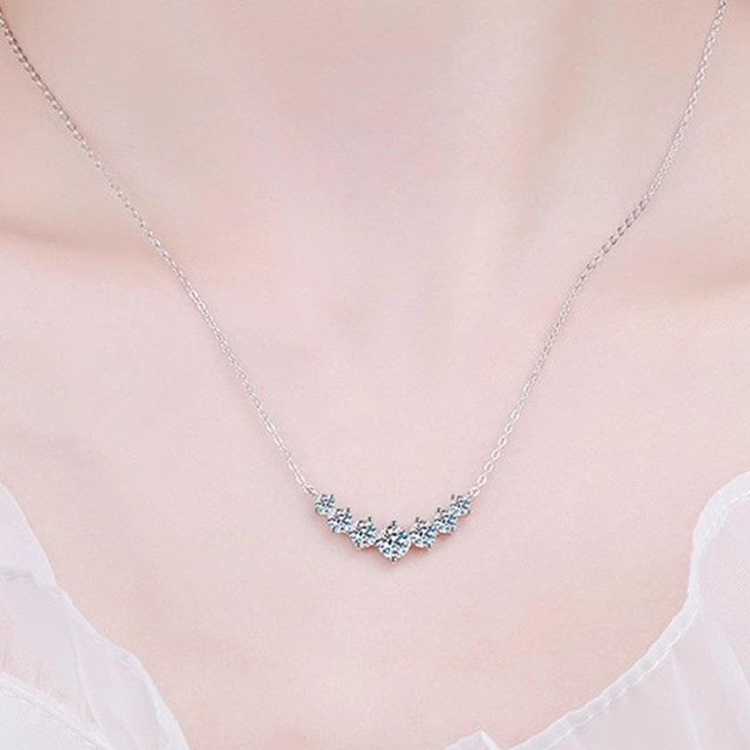 Micro Set Zircon Straight Row Smile Necklace Women Charming Collarbone Chain Fashion Jewelry