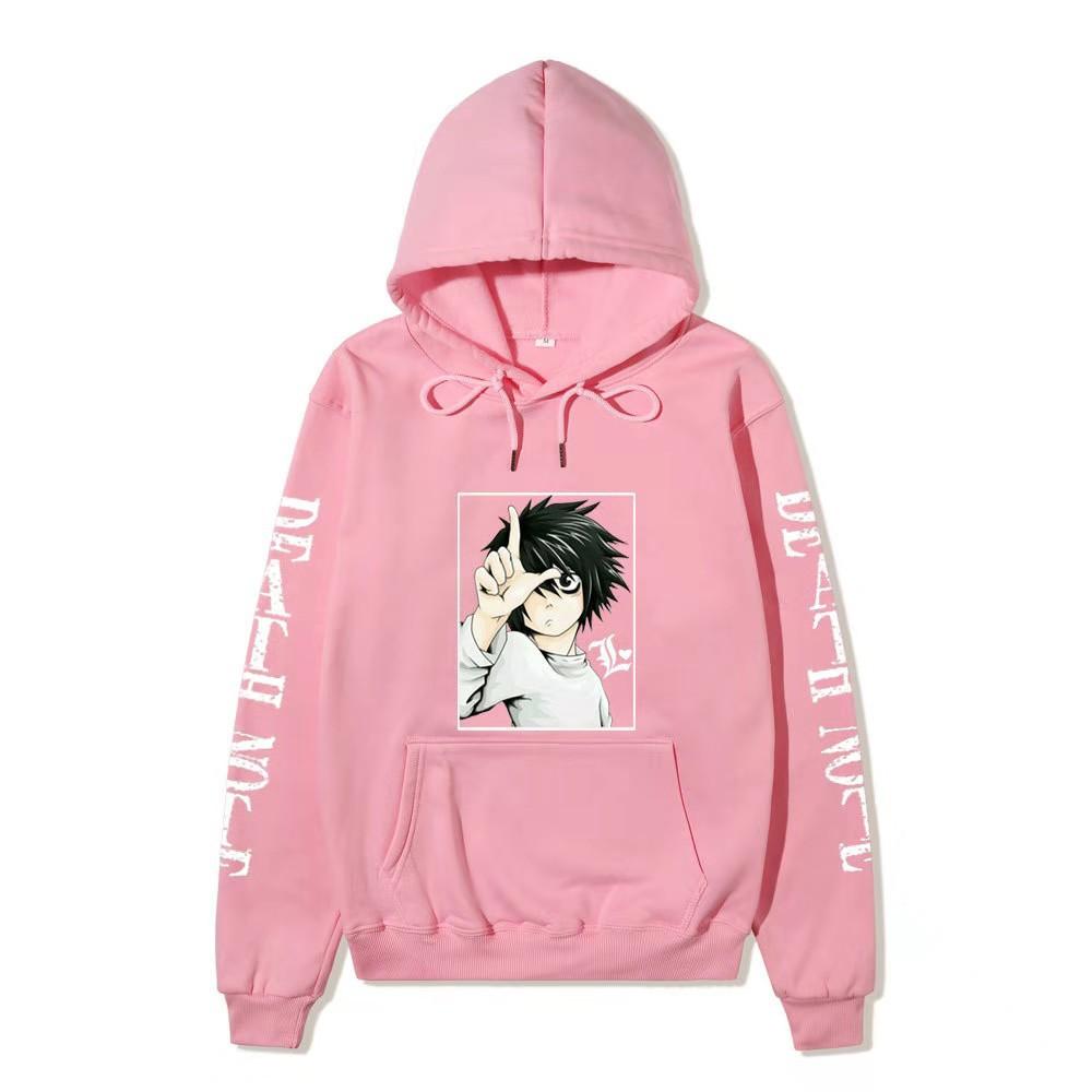 Men Women Fleece Hoodie Death Note L Portrait Two Sleeve Vertical White Text Anime Casual Hooded Sweatshirt