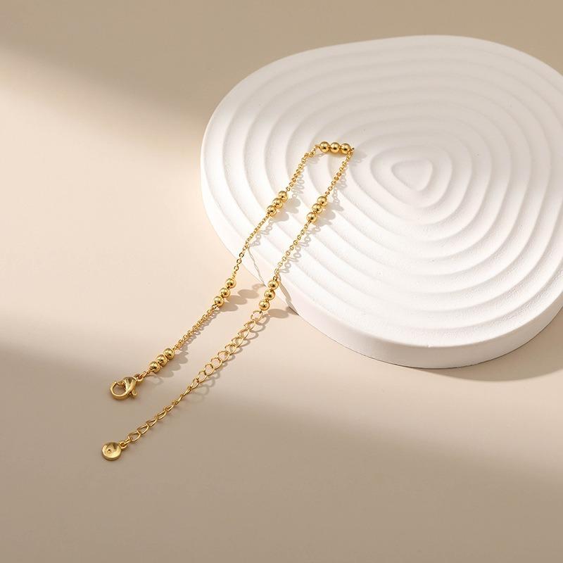Women 18k Gold Plated Minimalist Gold Bead Thin Chain Anklet