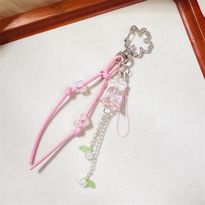 

Sweet Lily Of The Valley Leather Braided Rope Keychain Pendant Backpack Hang Ornaments Girly Bag Decor Phone Chain Lanyard Gifts рожевий