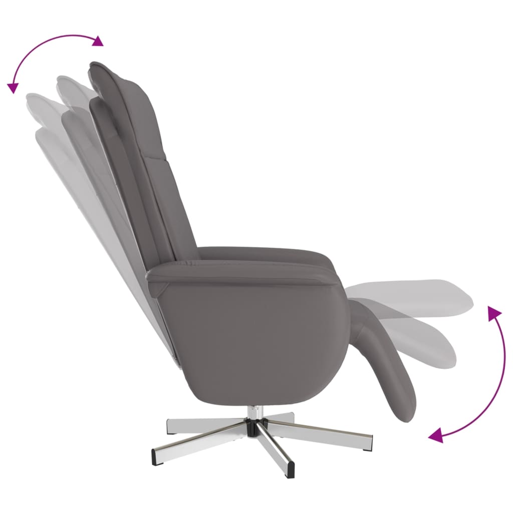 Recliner Chair with Footrest Grey Faux Leather