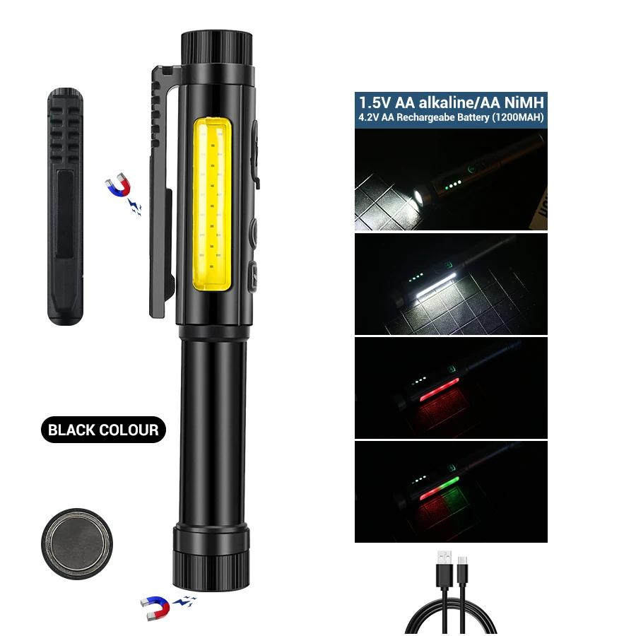2000LM Multifunctional LED Pen Flashlight USB Rechargeable Super Bright Magnetic Work Light with Power Display Emergency Lantern