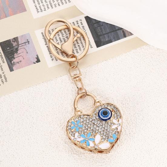 Devil Eye Keychain Rhinestone Heart Lock Peacock Car Key Chain Accessories Backpack Pendant Purse Bag Charm Keyring for Men Women