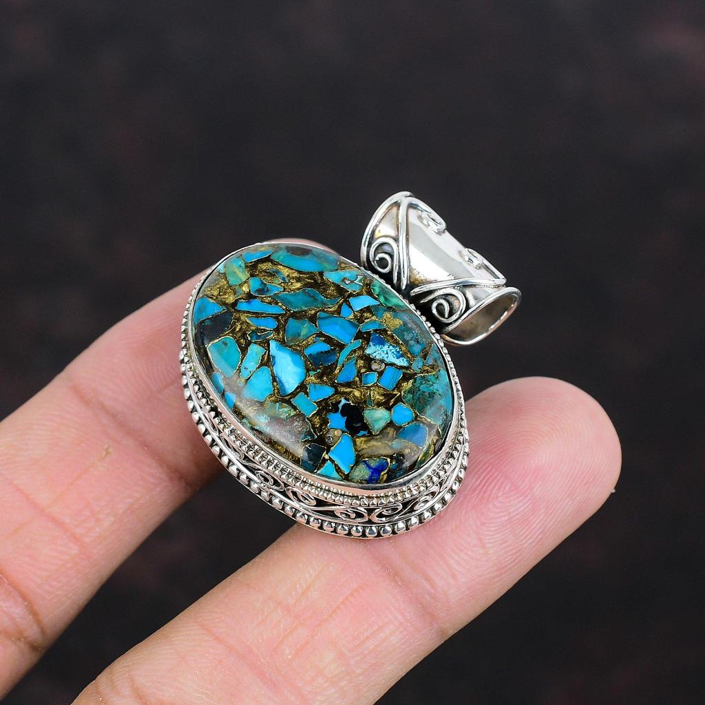 Copper Chrysocolla Pendant 925 Sterling Silver Pendant Handmade Gemstone Pendant Vintage Jewelry Gifts For Her Unique Pendant Silver Jewelry