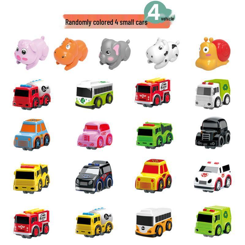 Inertial Mini Cartoon Police Car & City Track Toy Set 4 Random Track Cars