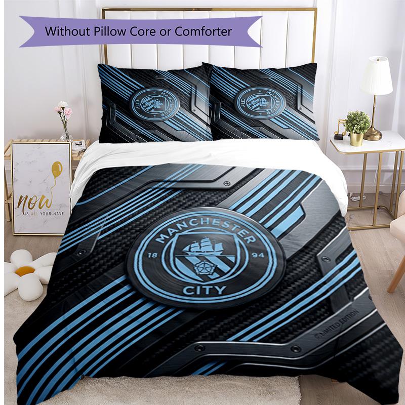 Set Lenzuola 3 Pezzi Stampato Manchester City Morbido Delicato sulla Pelle Lavabile Copripiumino e Federe Set Tutte le Stagioni Camera da Letto