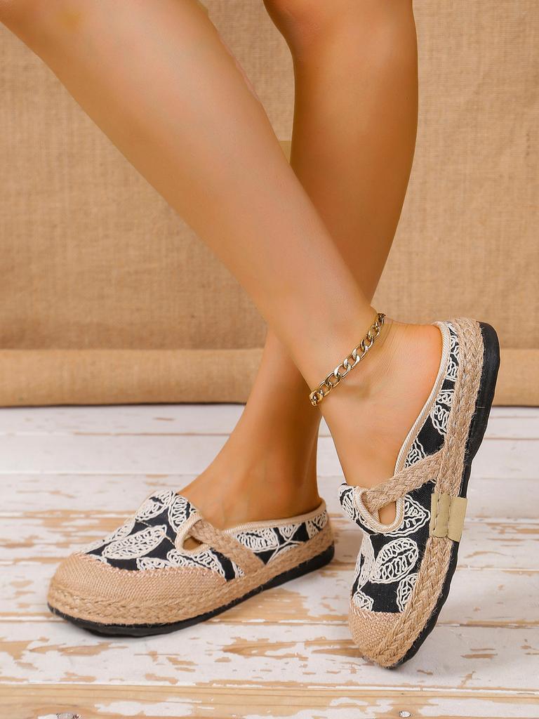 Women's Elegant Soft Sole Flats, Casual Linen Round Toe Slip-on Walking Shoes, Breathable Low-top Daily Footwear