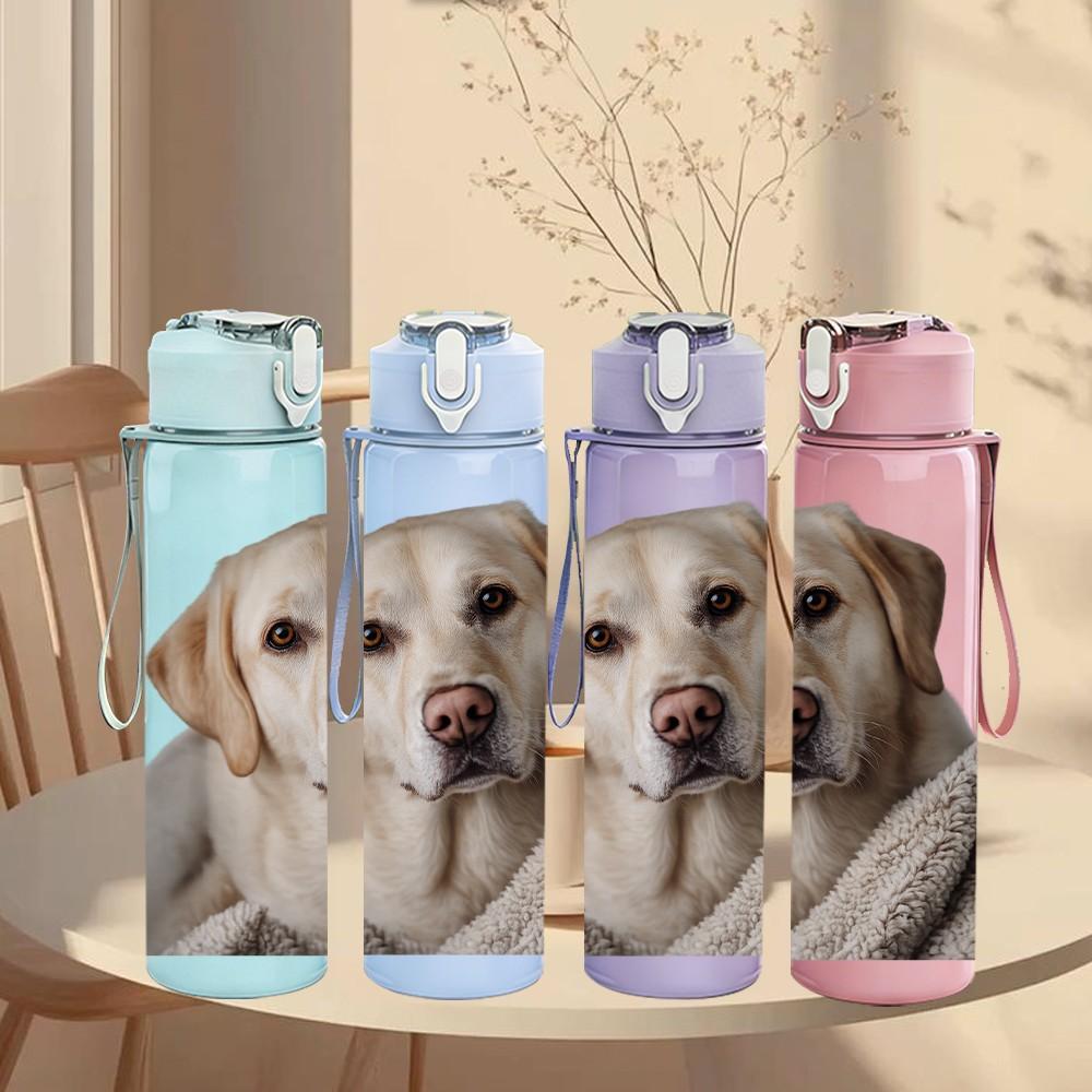 1PC Labrador Retriever Dog Pet Print 750ml Color Plastic Sports Water Bottle Leakproof Flip Straw Lid Suitable for Sports Office Home Use