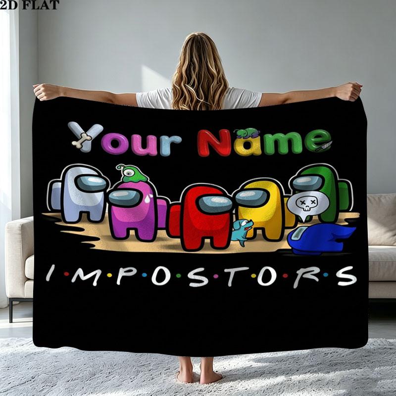 1PC Among Us Custom Name Patterned Flannel Blanket Suitable For All Seasons for Home Decor Warmth and Comfort Gifts Holiday Present
