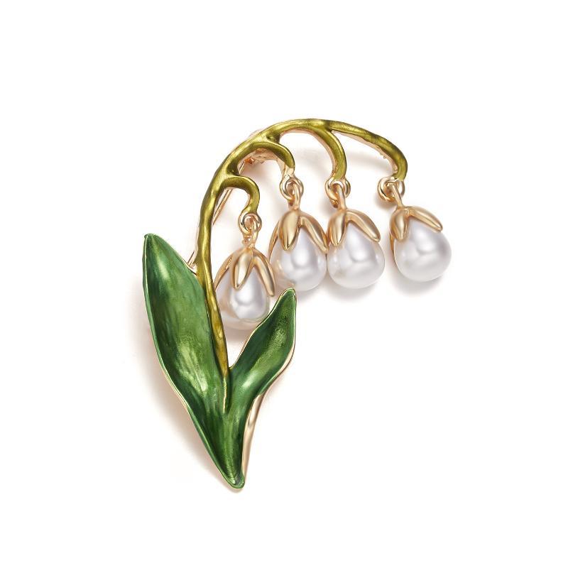Trendy Pearls Lily Of The Valley Brooches For Women Unisex Flowers Pins Badges Office Party Backpack Gifts Jewelry Accessories