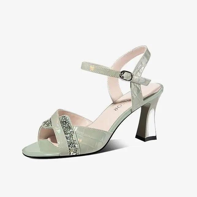 Maogu Women Peep Toe Sandals Summer Dress Leather Elegant Woman Shoes with Medium Heels 2024 Soft Comfort Buckle Strap Sandal 41