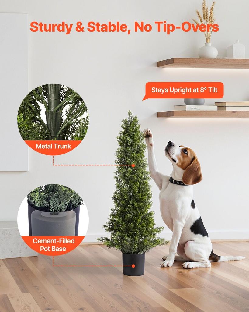 Artificial Topiary Cedar Trees, 2 Set 914mm Faux Pine Shrubs Plants, Fake Silk Tree Look Real, Easy Assembly for Decor Front Porch Outdoor Patio