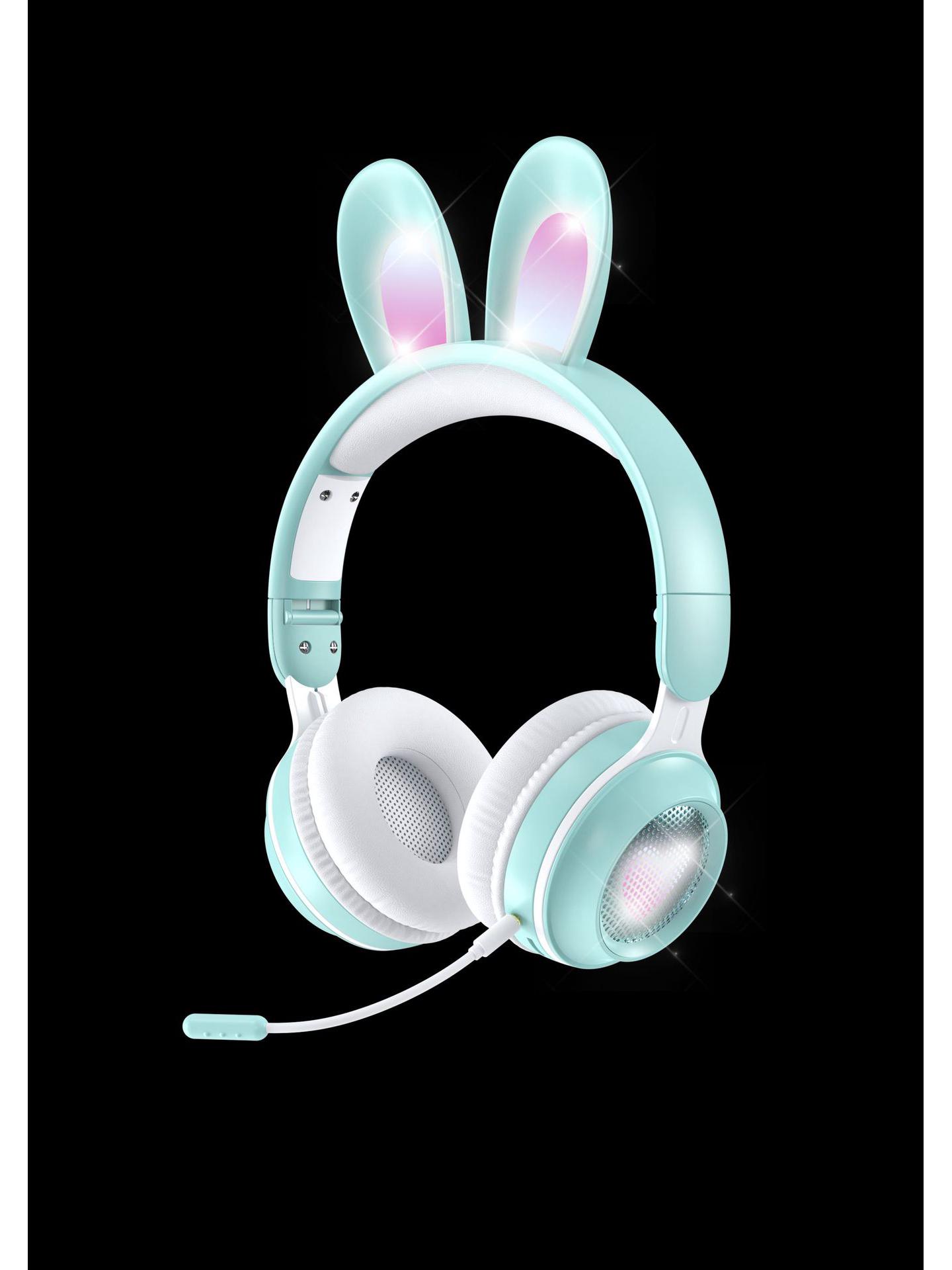 

Cute Luminous Rabbit Ear Bluetooth Headphones with Extendable Microphone for Girls Music & Live Streaming зелений