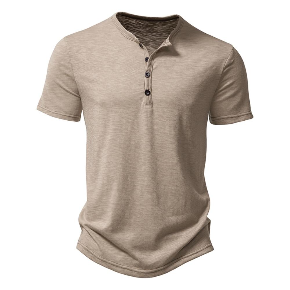 Henley-Kragen Sommer Herren Casual Einfarbig Kurzarm T-Shirt für Männer Polo Herren Baumwolle Herren T-Shirts