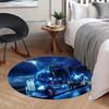 Elektrischer LKW Nachtteppich Flanell Runde Matte Fahrzeugliebhaber Dekor Garage Man Cave Autobahn Blitz Blau Leuchten Dramatische Szene