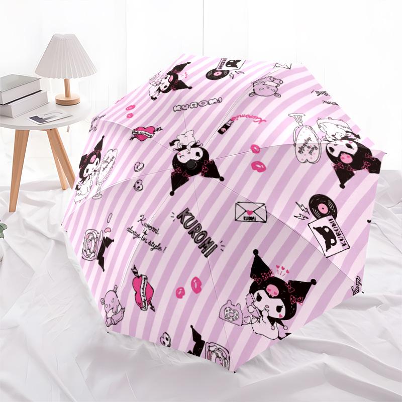 Kuromi-Muster, automatischer Klappschirm, tragbares und faltbares Design, 8 Speichen, ein Weihnachts- oder Geburtstagsgeschenk.