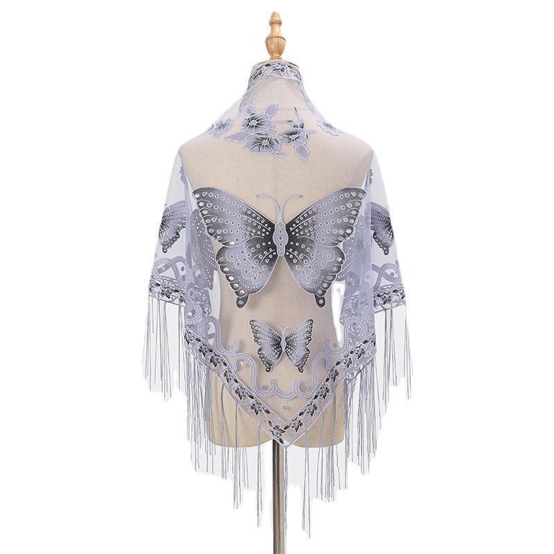 New Tassel Triangle Scarf, Solid Color Hollow Lace Butterfly Embroidered Triangle Shawl Scarf for Women