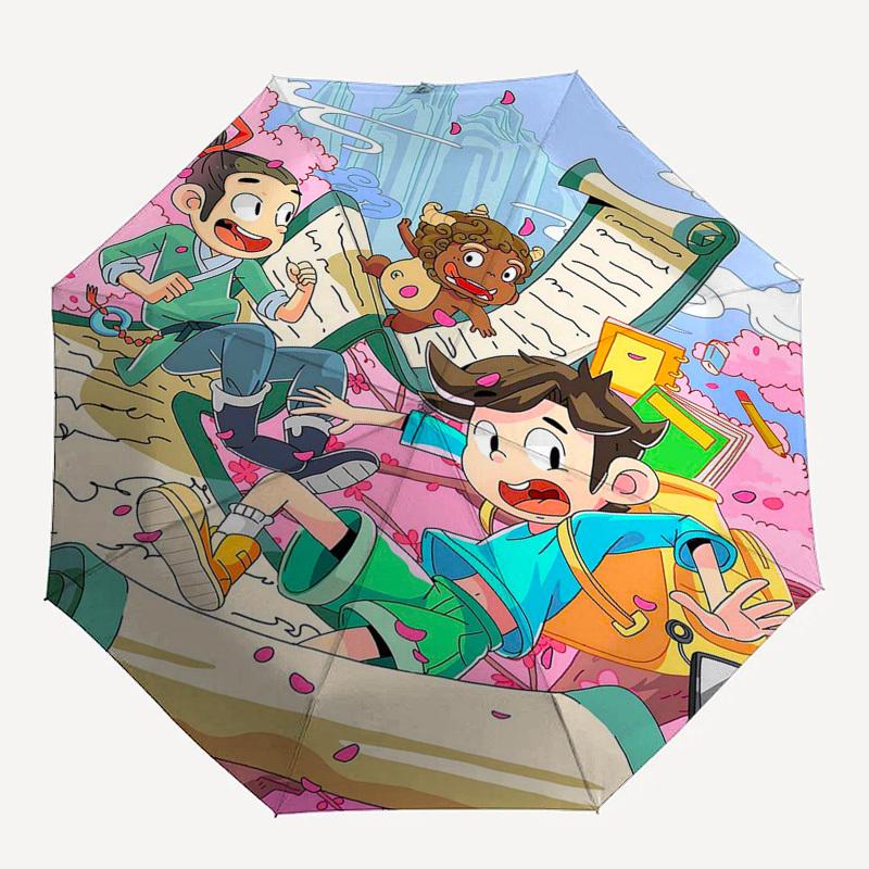 1pc Outdoor Umbrella with Anime Characters, Automatic Opening/Closing, Portable 3-Fold Design, 8-Rib Iron Frame - Perfect Gift for Fans, Traveler