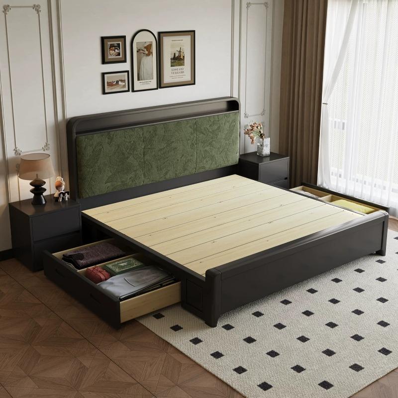 Wooden Hotel Bed European Sleeping Luxury Headboard Storage Bed Unique Aesthetic Camarotes Para Dormitorio Home Accessories