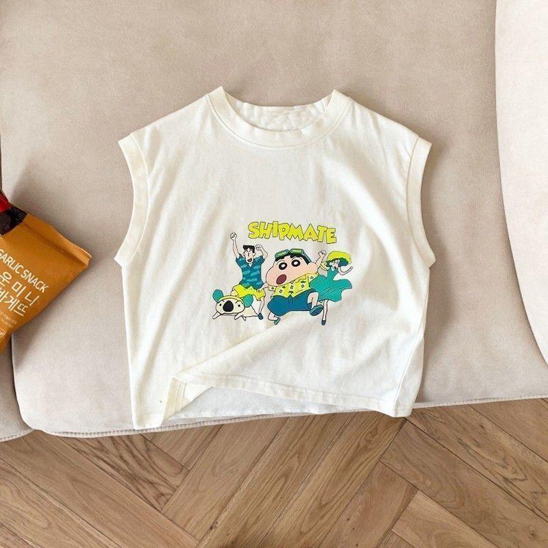 Kids Summer Cotton Cartoon Print Sleeveless Vest Boys Girls Thin Casual Top 80