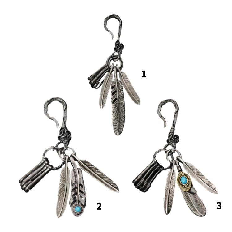 Distinctive Feather Keychain Charm In Antique Silver With Turquoise for Individualistic Fashion Statements Pieces